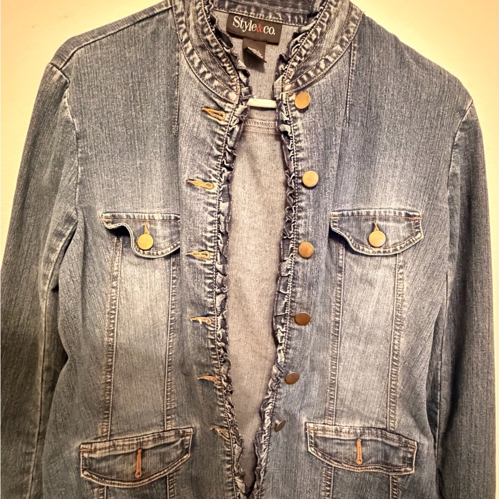 Style & Co. Blue Denim Jacket with Brass Accents